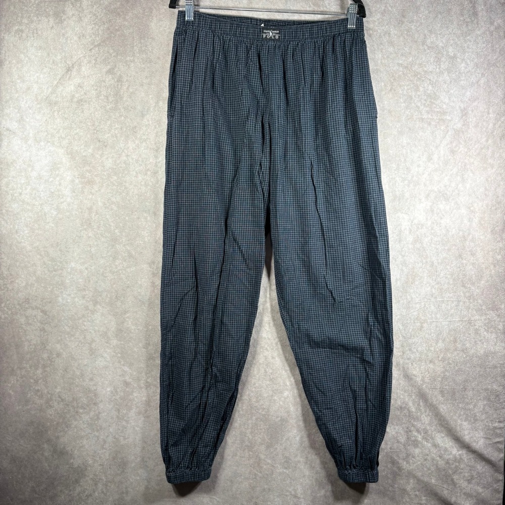 Polo Ralph Lauren Pajama Pants Mens M Blue Grid Check Sleepwear Cotton Jogger